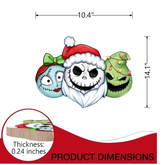 Christmas Jack Front Door Sign, Xmas Sally Green Monster Wood Door sign - Picture 5 of 6